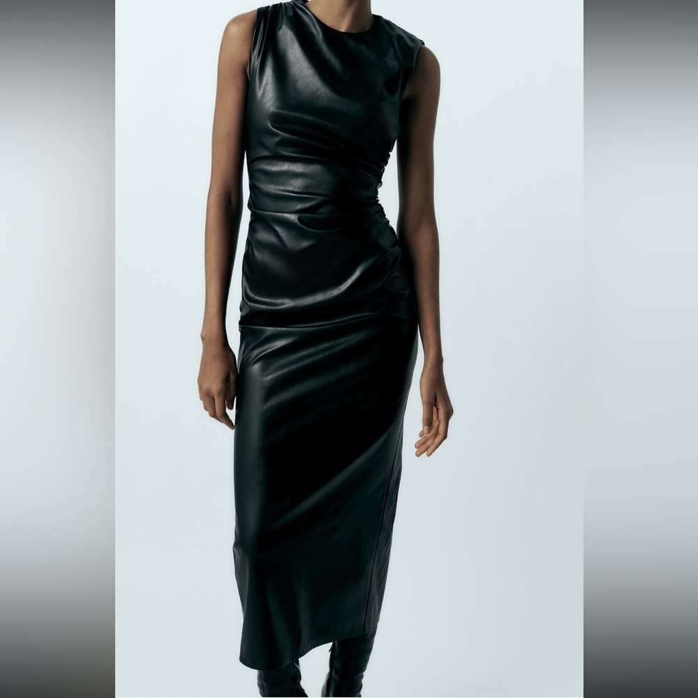 Zara Faux Leather Draped Dress